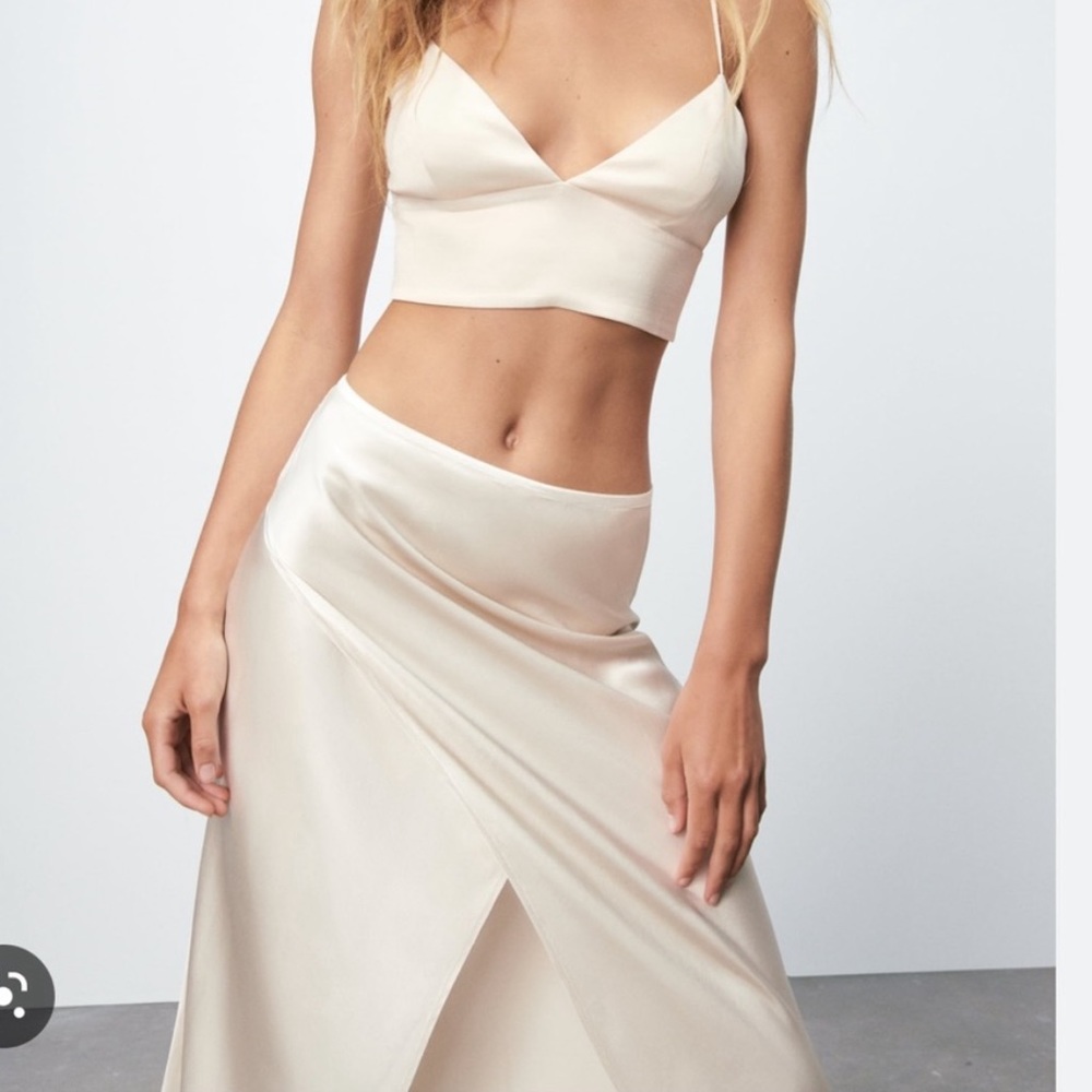 ZARA Satin Midi Skirt in Oyster Color - NWT